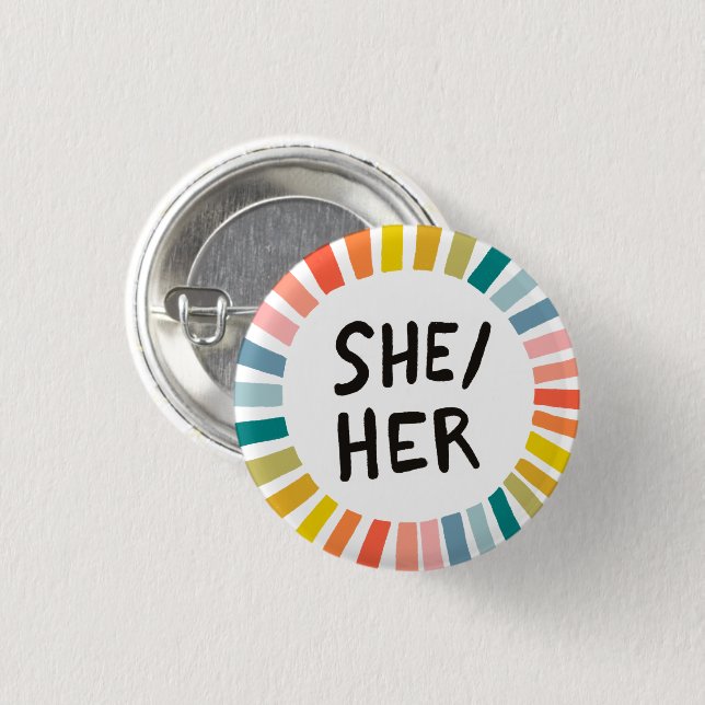 SHER/HER Pronouns Rainbow Soft Circle Rings Button (Vorne & Hinten)
