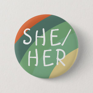 SHER/HER Pronouns Rainbow Stripes Retro Button