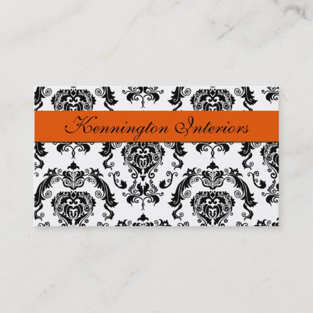 Sherbet Orange Black Damask Spitzen Business Cards Visitenkarte (Vorderseite)