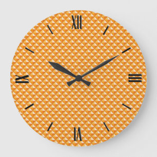 Sherbet orange, enamel look, studded grid große wanduhr