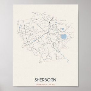 Sherborn Massachusetts Straßenkarte Poster