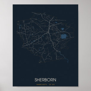 Sherborn Massachusetts Straßenkarte Poster (Nacht)