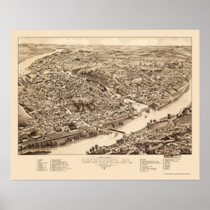 Sherbrooke, Québec, Kanada Panorama Karte - 1881 Poster