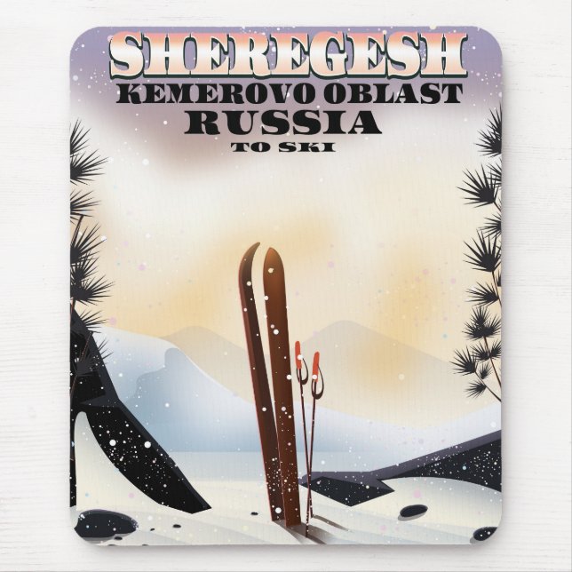 Sheregesh Russia Ski-Reiseplakat. Mousepad (Vorne)