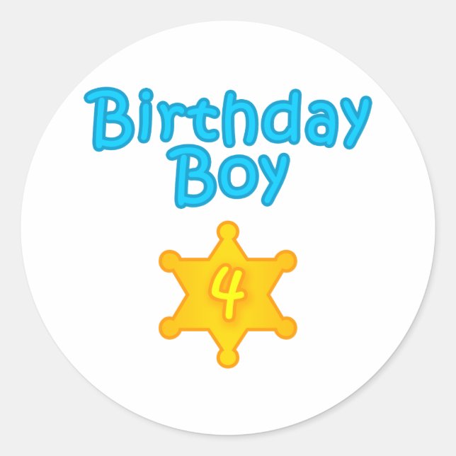 Sheriff Birthday Boy 4 Runder Aufkleber (Vorderseite)