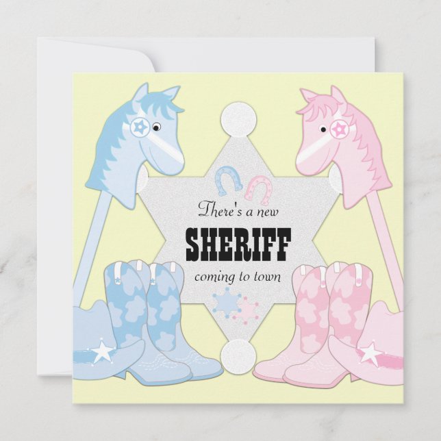 Sheriff Cowboy Gender Reveal Einladung (Vorderseite)