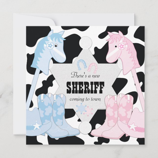 Sheriff Cowboy Gender Reveal Party Einladungen (Vorderseite)