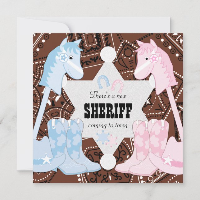 Sheriff Cowboy Gender Reveal Party Einladungen (Vorderseite)