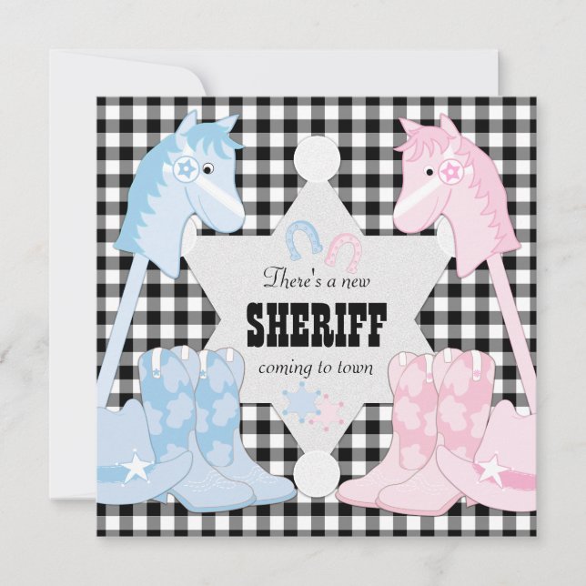 Sheriff Cowboy Gender Reveal Party Einladungen (Vorderseite)