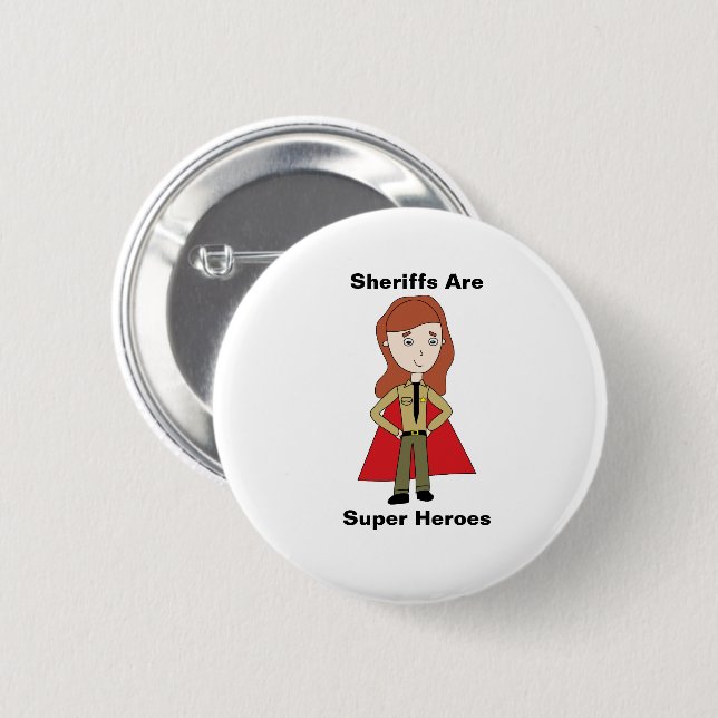 Sheriff Female Super Hero Girl Personalize Button (Vorne & Hinten)