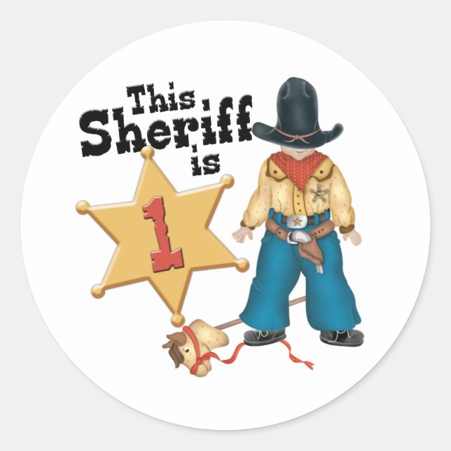 Sheriff First Birthday Classic Round Sticker (Vorderseite)