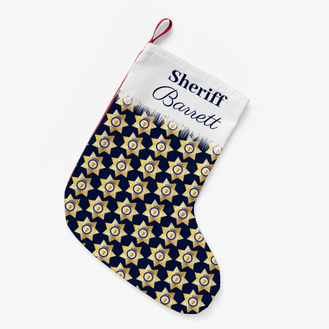 Sheriff Gold Star Abzeichen Gemustert Personalisie Kleiner Weihnachtsstrumpf (Vorderansicht (hängend))