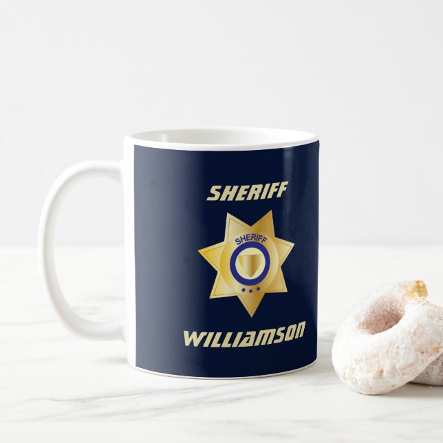 Sheriff Gold Star Abzeichen Personalisiert Coffee  Kaffeetasse (Mit Donut)