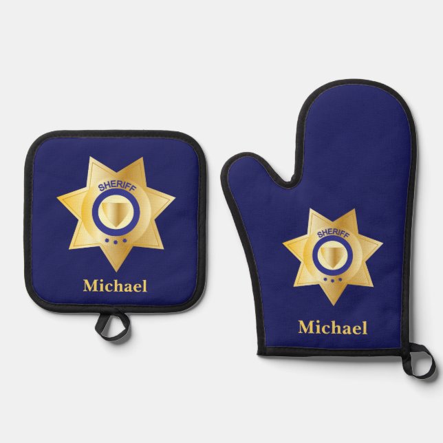 Sheriff Gold Star Abzeichen Personalisiert Ofenhandschuh & Topflappen-Set (Vorderseite)