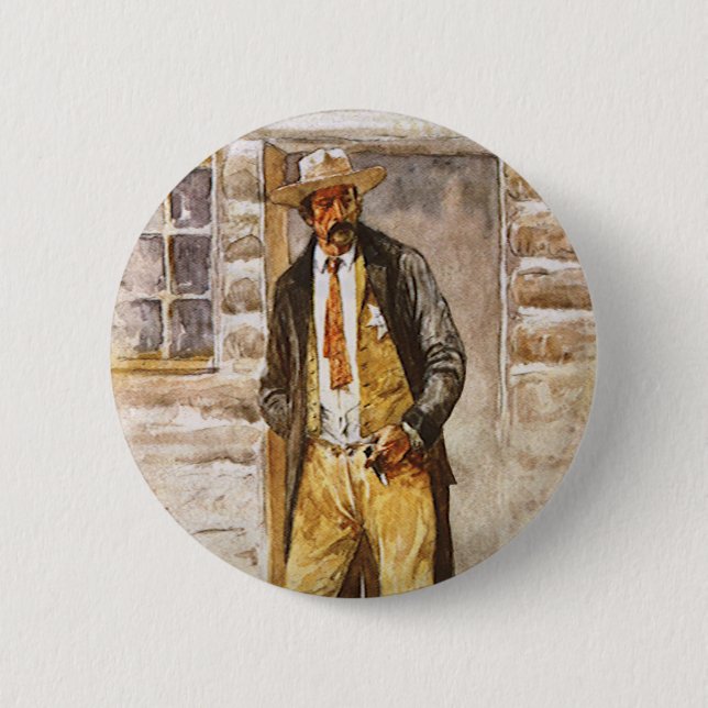 Sheriff Porträt von Seltzer, Vintage West Cowboy Button (Vorderseite)