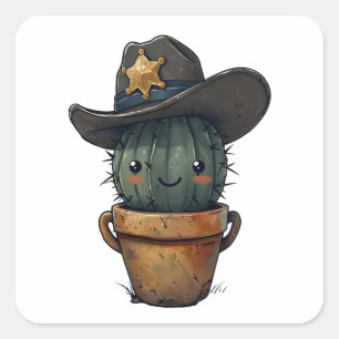 Sheriff Spike-Cactus Charakter Quadratischer Aufkleber