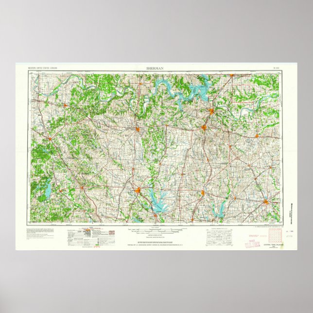 Sherman TX Topo Karte Poster (Vorne)