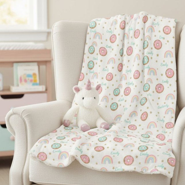 Sherpa Blanket Personalized Donut Rainbow Pattern Sherpadecke (Von Creator hochgeladen)