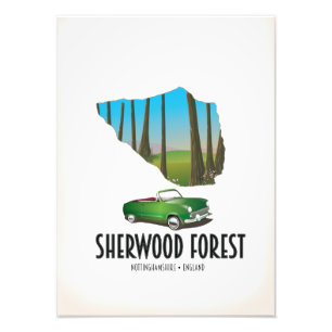 Sherwood Forest Nottinghamshire-Karte Fotodruck