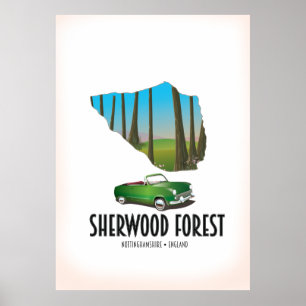 Sherwood Forest Nottinghamshire-Karte Poster