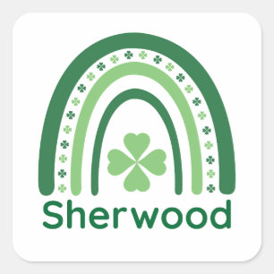 Sherwood Name Clover Boho Regenbogen Quadratischer Aufkleber