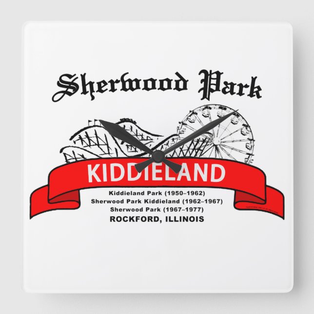 Sherwood Park Kiddieland, Rockford, IL Quadratische Wanduhr (Vorderseite)
