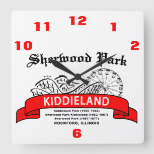 Sherwood Park Kiddieland, Rockford, IL. Vergnügen Quadratische Wanduhr