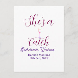 She's a catch champagne bottle bachelorette weeken postkarte