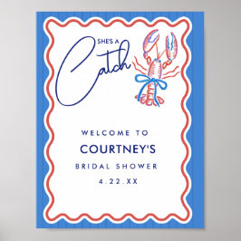 She's A Catch Coastal Lobster Bridal Shower Poster