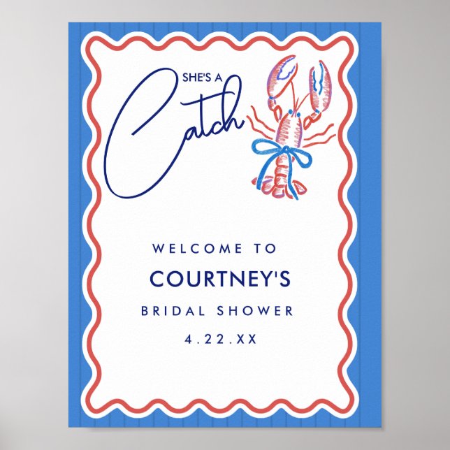 She's A Catch Coastal Lobster Bridal Shower Poster (Vorne)