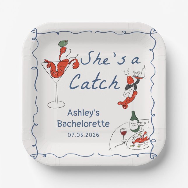 She's a catch Lobster Bachelorette Paper Plates Pappteller (Vorderseite)