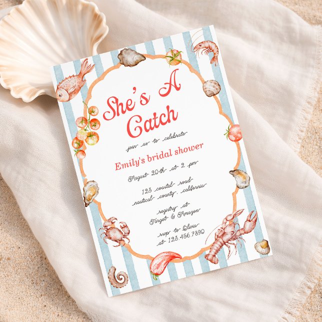 She's A Catch Lobster Coastal Bridal Shower Einladung (Von Creator hochgeladen)