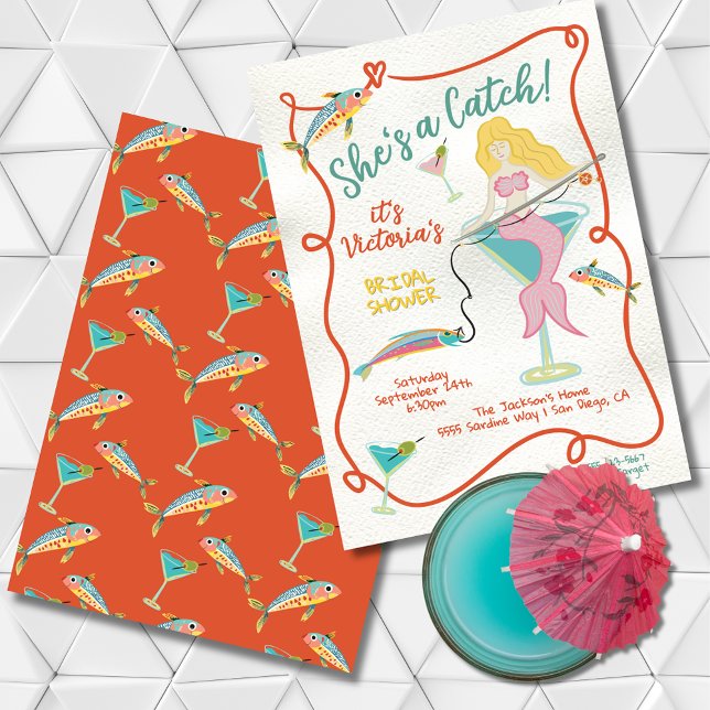 She's a catch Mermaid Bridal Sardine Bridal Shower Einladung (Von Creator hochgeladen)