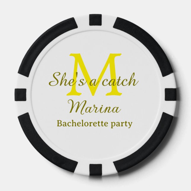 She's a catch yellow monogram bachelorette party n pokerchips (Vorderseite)
