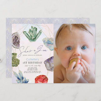 She's a Gem Crystals Gemstone 1st Birthday Photo Einladung