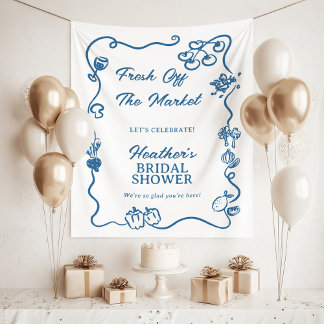 She's Fresh Off The Market Bridal Shower Sign Wandteppich