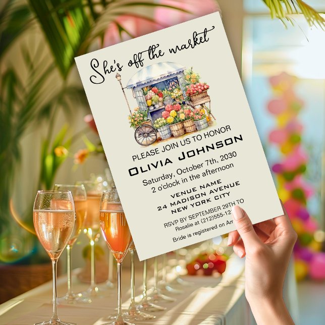 She's off the Market Beige Floral Bridal Shower Einladung (She's off the Market Beige Floral Bridal Shower Invitation)