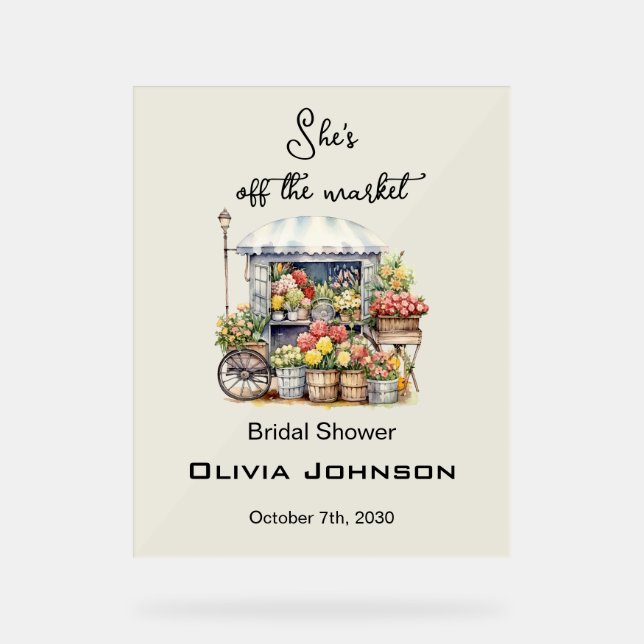 She's off the Market Beige Flower Bridal Shower Acrylschild (Vorderseite)