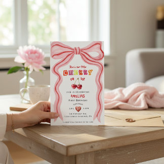 She's Our Little Cherry On Top Pink Watercolor Bow Einladung
