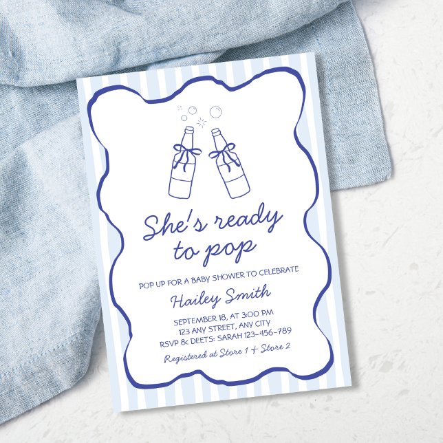 She's Ready To Pop Blue Soda Bottle Baby Shower Einladung (She's Ready To Pop Blue Soda Bottle Baby Shower Invitation)