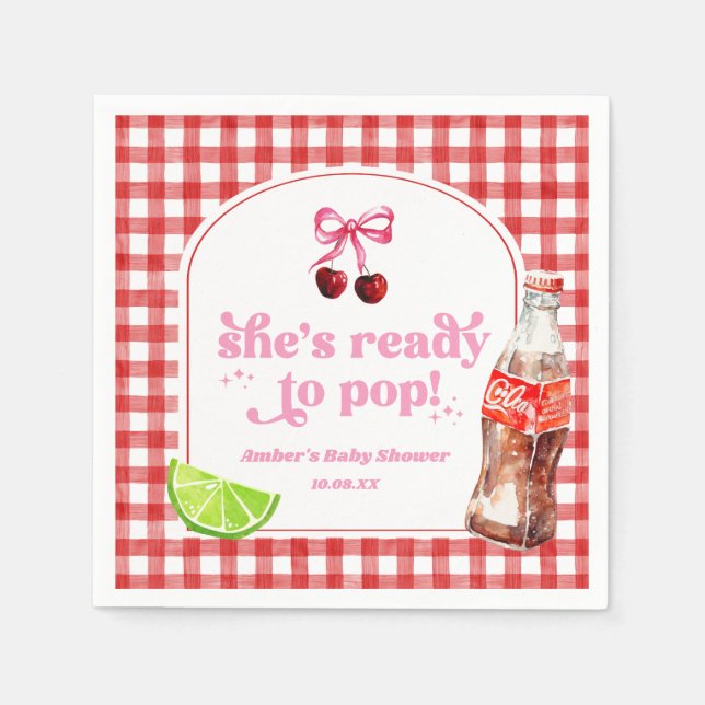 She's Ready To Pop! Cherry Soda Pop Baby Shower Serviette (Vorderseite)