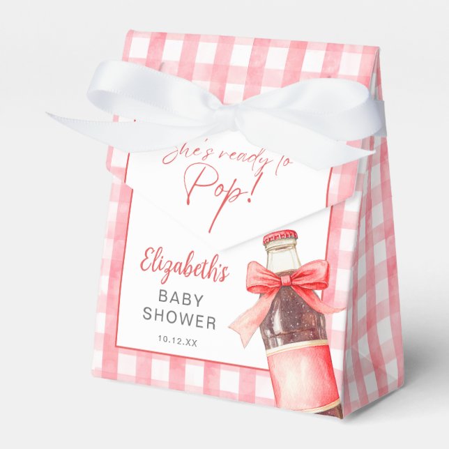 She's Ready To Pop Red Bow Baby Shower Geschenkschachtel (Vorderseite)