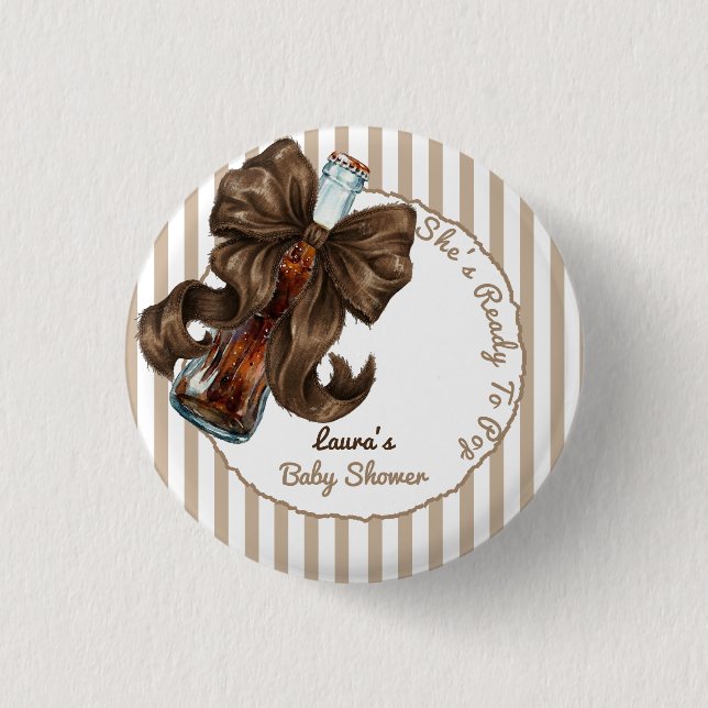 She's Ready To Pop Soda Bow Baby Shower Button (Vorderseite)