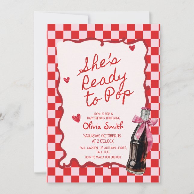  She's Ready to Pop Soda pink & red Baby Shower  Einladung (Vorderseite)