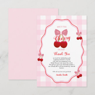 She's The Cherry On Top Pink Gingham Bridal Shower Dankeskarte