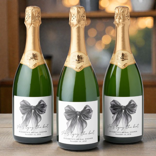 Shes Tying The Knot Black Bow Bridal Shower (Shes Tying The Knot Black Bow Bridal Shower Sparkling Wine Label)