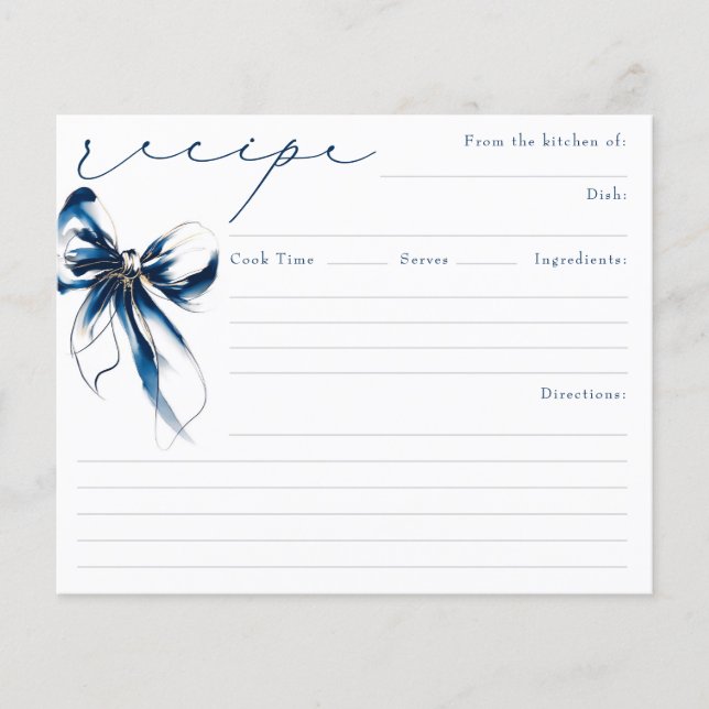 She's Tying the Knot Blue Bow Bridal Recipe Card (Vorderseite)