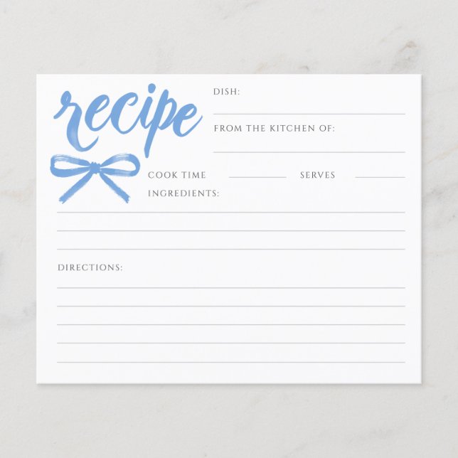 She's Tying the Knot Blue Bow Bridal Recipe Card (Vorderseite)