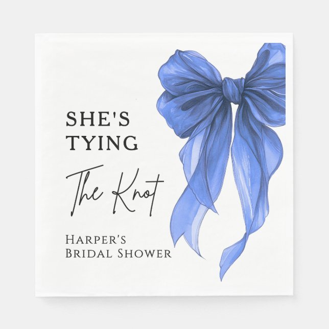 She's Tying The Knot Blue Bow Bridal Shower Serviette (Vorderseite)