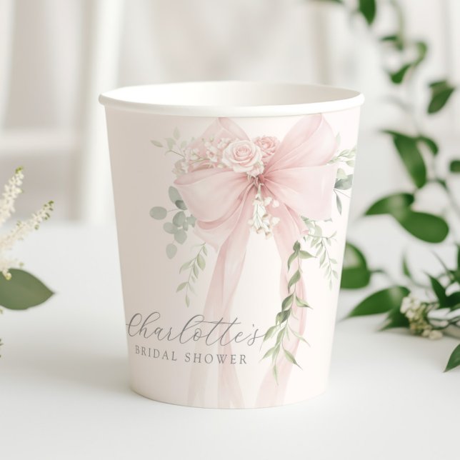She's tying the knot Blush Bow Bridal Shower Pappbecher (Von Creator hochgeladen)